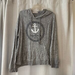 Ocean Drive Gray Nautical Anchor Hoodie Sweater